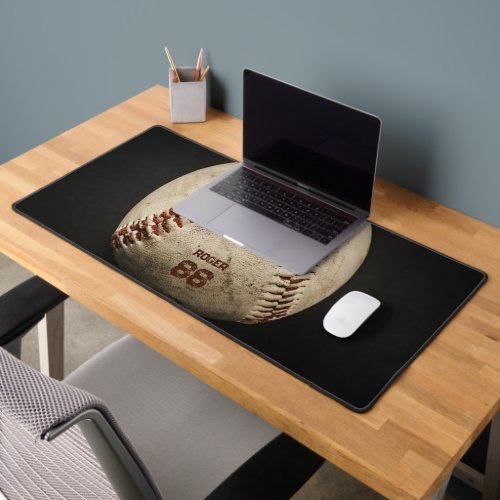 Rustic Baseball Name Initials Number  Desk Mat