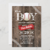 Rustic Baseball Sports Barn Wood Boy Baby Shower Invitation