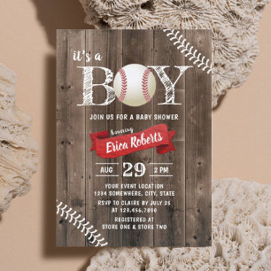 Rustic Baseball Sports Barn Wood Boy Baby Shower Invitation