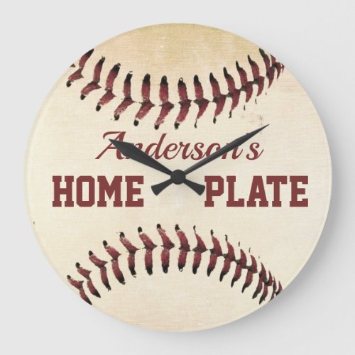 Rustic Baseball Strings Home Plate Custom Large Clock