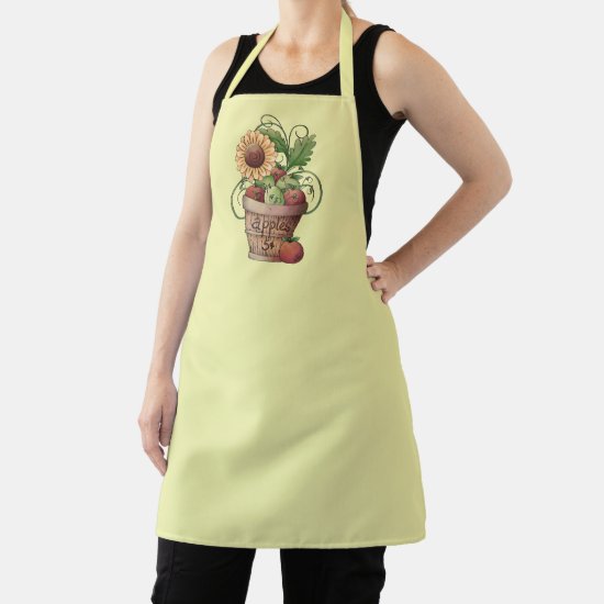 Rustic Basket of Red & Green Apples & Sunflower Apron