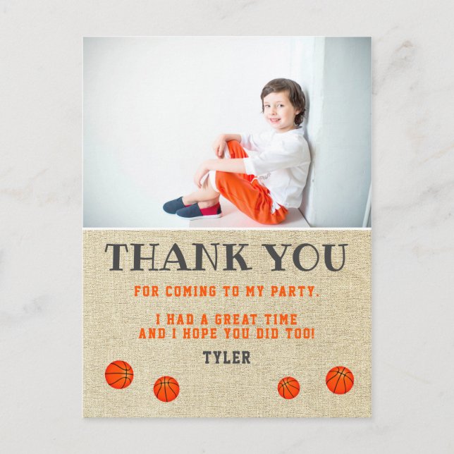 Rustic Basketball Birthday Photo Thank you Postcard (Front)