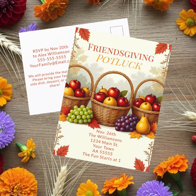 Rustic Baskets of Apples Friendsgiving Potluck  Holiday Postcard (Creator Uploaded)
