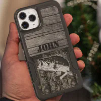 Camo Fish Bass Fishing Personalized Name Otterbox iPhone Case, Zazzle
