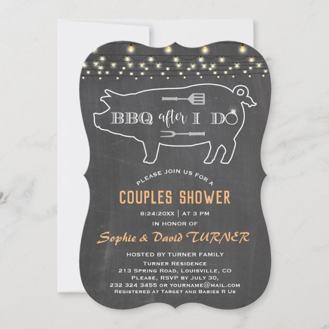 Rustic BBQ after I DO'S Chalk String Lights Invitation (Front)
