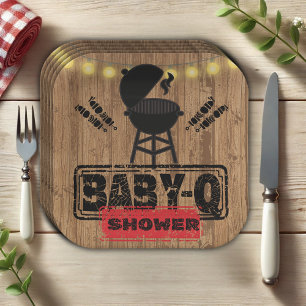 Rustic BBQ-Baby Grill Baby Shower Paper Plates