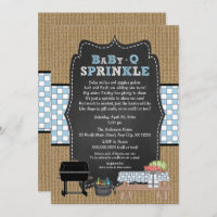 Rustic BBQ boy baby sprinkle Invitation