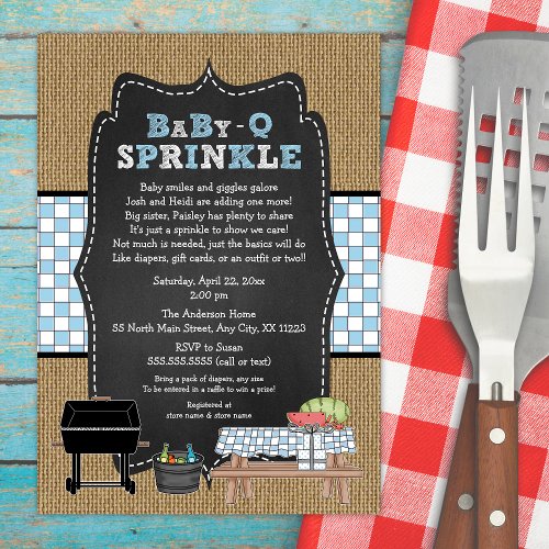 Rustic BBQ boy baby sprinkle Invitation