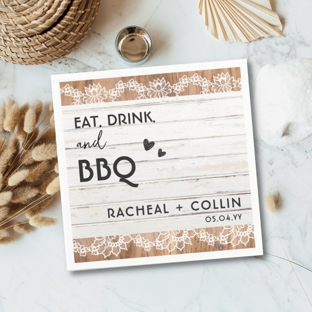 Rustic BBQ Engagement Party Wedding Cocktail  Napkins (Creator Uploaded)