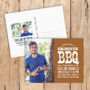Rustic BBQ Graduation Party Invitation Postcard