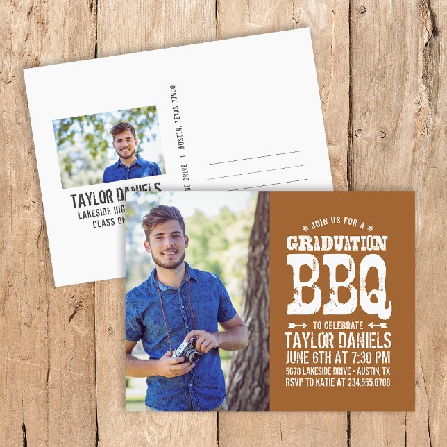 Rustic BBQ Graduation Party Invitation Postcard (Creator Uploaded)
