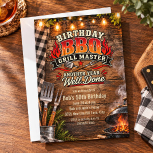 Rustic BBQ Grill Master Birthday Party Invitation