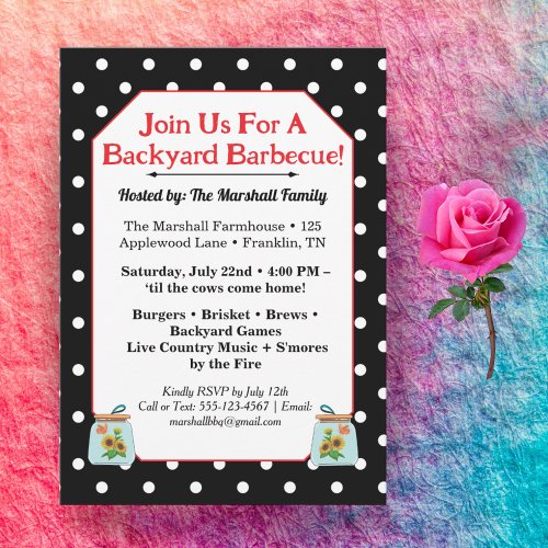 Rustic BBQ Mason Jar Invitation Country Picnic 