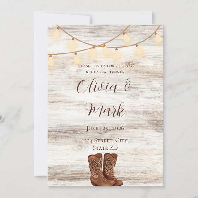 Rustic BBQ Rehearsal Dinner Invitation (Front)