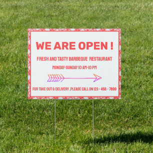 Rustic BBQ Restaurant We are Open Sign