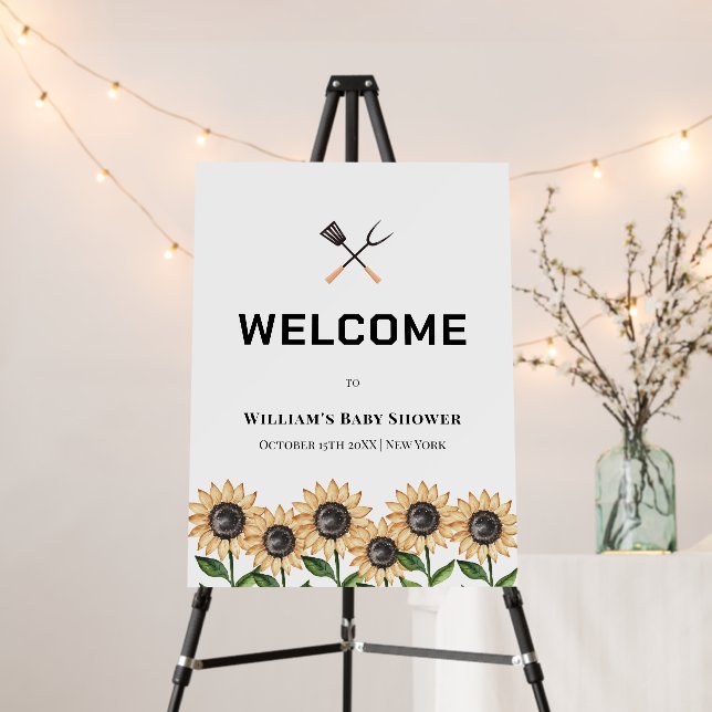 Rustic BBQ Sunflower Baby Shower Welcome Sign (In Situ (Stand))