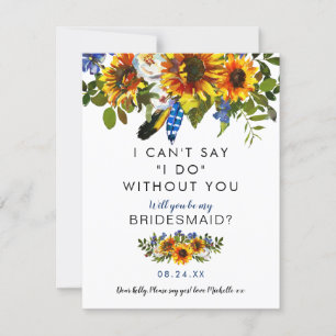 Rustic be my Bridesmaid Navy Sunflower Boho Invitation