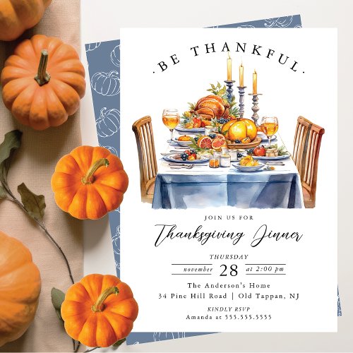 Rustic Be Thankful Thanksgiving Dinner Invitation