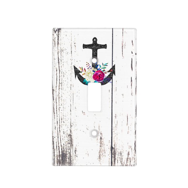 Rustic Beach Anchor & Bold Floral Summer Nautical Light Switch Cover (Front)
