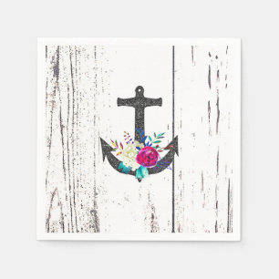 Rustic Beach Anchor & Bold Floral Summer Nautical Napkins