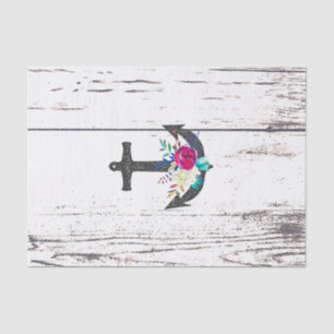 Rustic Beach Anchor & Bold Floral Summer Nautical Tissue Paper