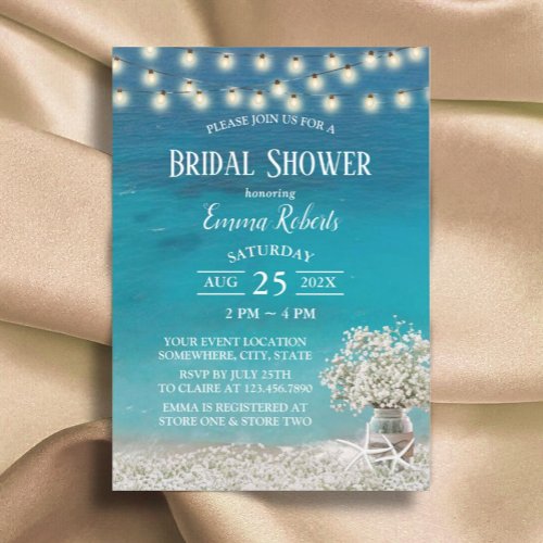 Rustic Beach Babys Breath Flowers Bridal Shower Invitation