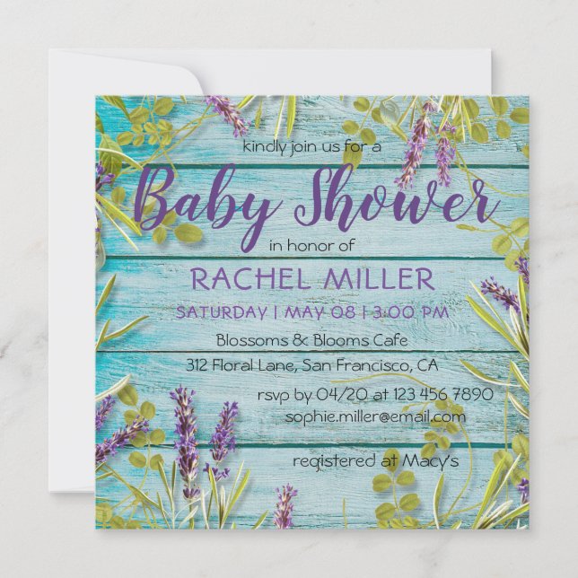 Rustic Beach Chic Lavender Baby Shower Invitation (Front)
