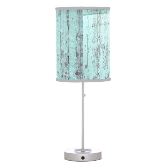 Rustic Beach Coastal Aqua Wood Table Lamp (Back)