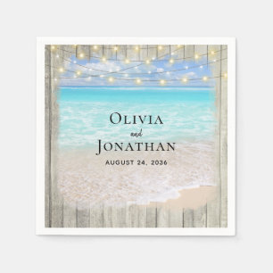 Rustic Beach Coastal String Lights Wedding Napkins