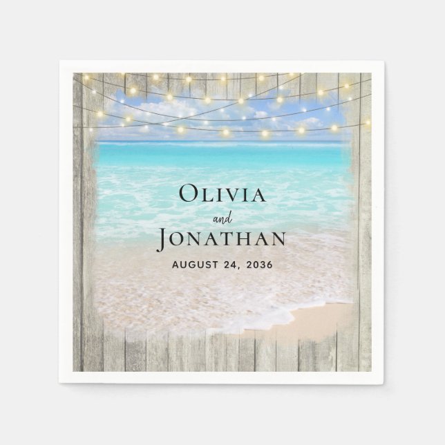 Rustic Beach Coastal String Lights Wedding Napkins (Front)