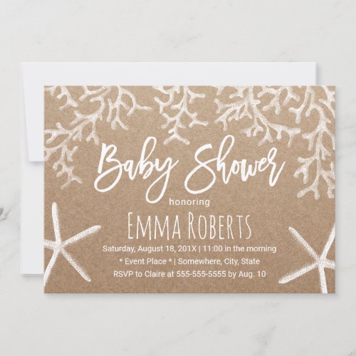 Rustic Beach Coral Reef  Starfish Baby Shower Invitation