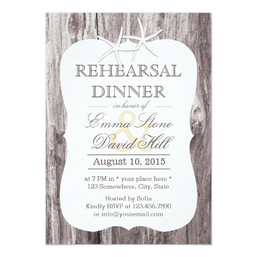 Rustic Beach Driftwood Starfish Rehearsal Dinner Invitation