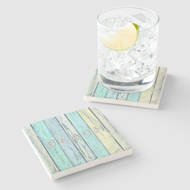 Rustic Beach Driftwood Stone Coaster (Side)