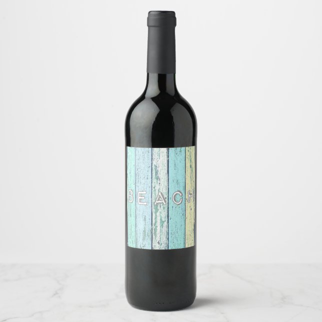 Rustic Beach Driftwood Wine Label (Front)