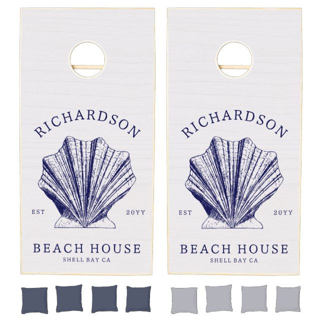 Rustic Beach House Family Name Nautical | Blue Cornhole Set (Set)