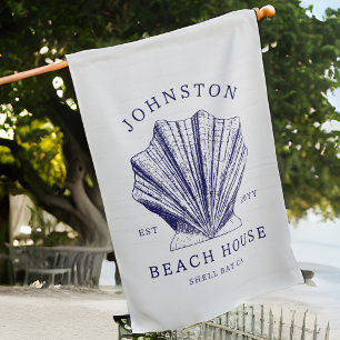 Rustic Beach House Family Name Nautical   Blue Flag