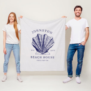 Rustic Beach House Family Name Nautical   Blue Fleece Blanket