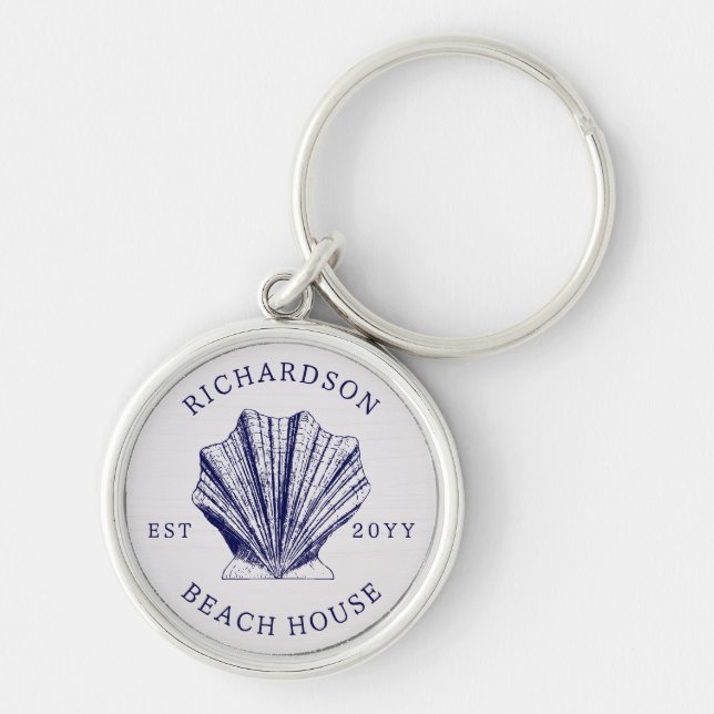 Rustic Beach House Family Name Nautical | Blue Keychain (Front)