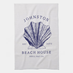 Rustic Beach House Family Name Nautical Blue Kitchen Towel