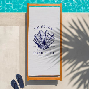Rustic Beach House Family Name Nautical   Blue Towel