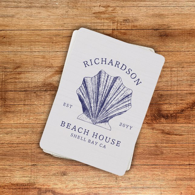 Rustic Beach House Family Name Shell | Navy Blue Poker Cards (Creator Uploaded)