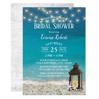 Rustic Beach Lantern String Lights Bridal Shower Invitation