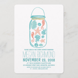 Rustic Beach Mason Jar Seaside White Baby Shower Invitation