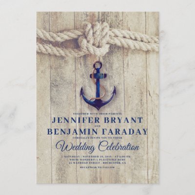 Rustic Beach - Nautical Navy Anchor Wedding Invitation