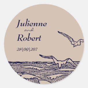 Rustic Beach Ocean Waves Wedding Sticker