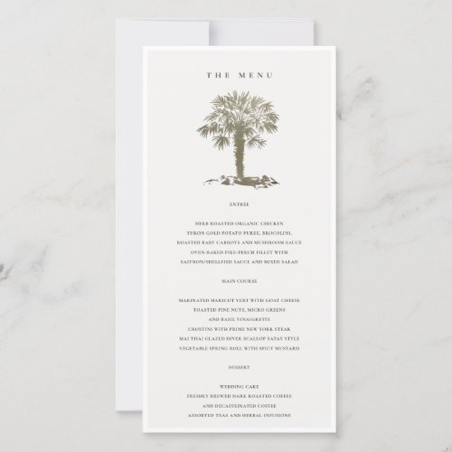 Rustic Beach Palm Tree Dark Gold Wedding Menu Card