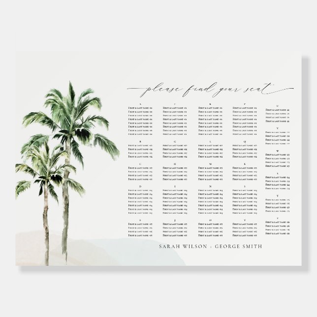 Rustic Beach Palm Trees Wedding Alphabet Seating  Foam Board (Front)