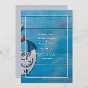 Rustic Beach QR Code RSVP Nautical Wedding Invitation