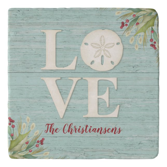 Rustic Beach Sand Dollar Square Trivet (Front)