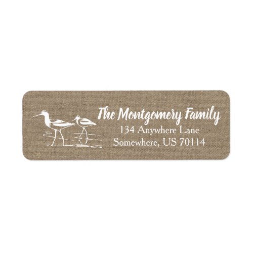 Rustic Beach Sandpipers  Faux Burlap Label